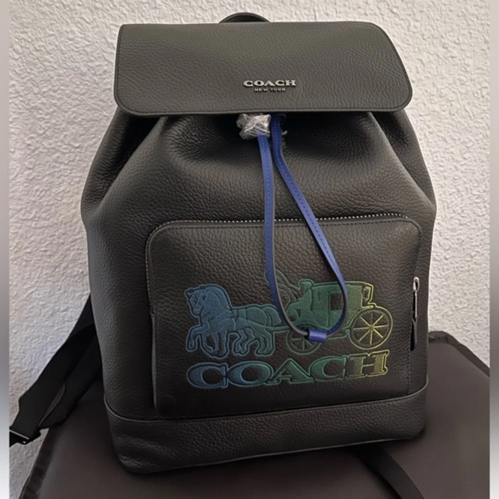 NWT COACH TURNER BACKPACK LEATHER BLACK‎ OMBRE